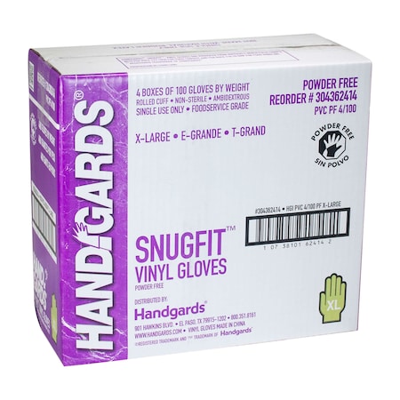 Handgards Handgards Snugfit Powder Free Extra Large Vinyl Glove, PK400 304362414